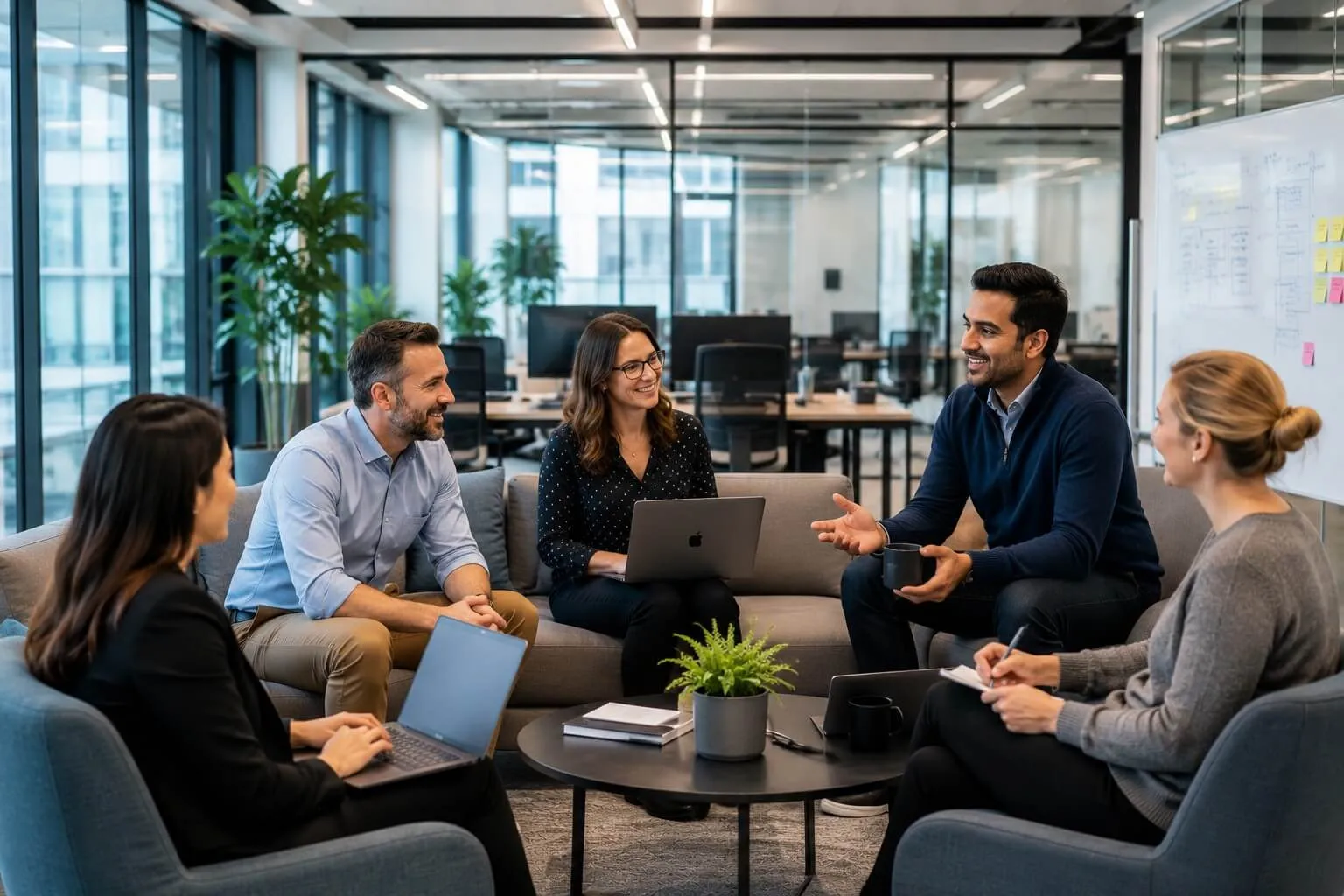 Portamus Beratungsteam bei der Zusammenarbeit im Büro